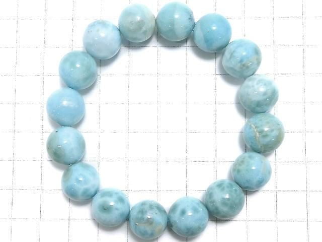 [Video][One of a kind] Larimar Pectolite AA++ Round 13mm Bracelet NO.27