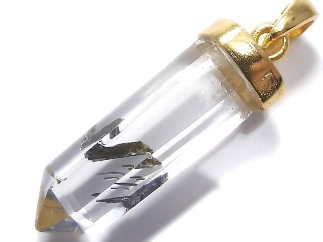 [Video][One of a kind] Stibnite in Quartz Pendant 18KGP NO.34