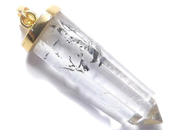 [Video][One of a kind] Stibnite in Quartz Pendant 18KGP NO.37