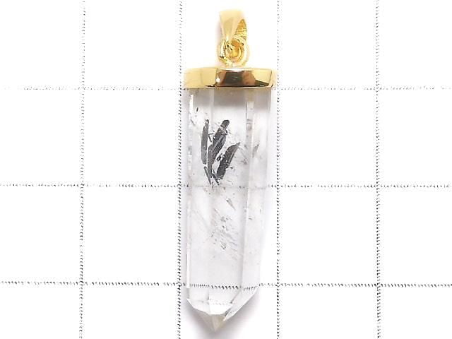 [Video][One of a kind] Stibnite in Quartz Pendant 18KGP NO.39