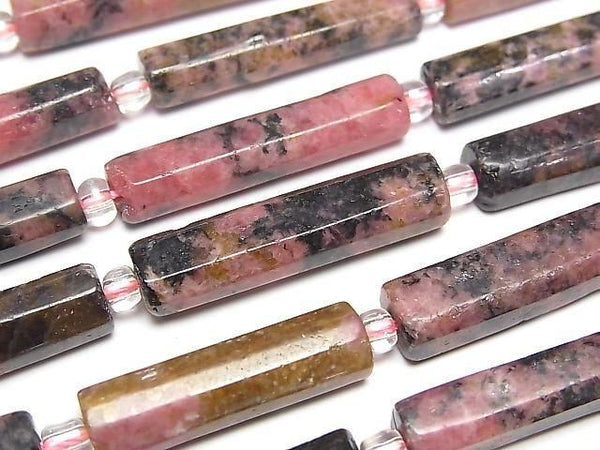 [Video] Dendritic Rhodonite Faceted Tube 1strand beads (aprx.15inch/36cm)
