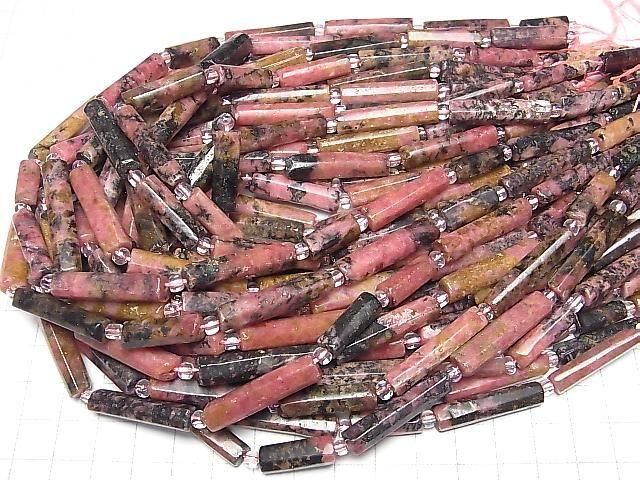 [Video] Dendritic Rhodonite Faceted Tube 1strand beads (aprx.15inch/36cm)