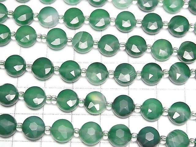 [Video]High Quality! Green Stripe Agate Faceted Coin 8x8mm 1strand beads (aprx.14inch/35cm)
