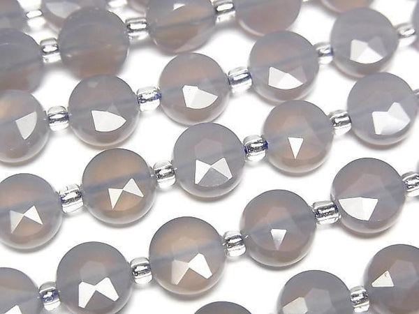 [Video]High Quality! Gray Onyx Faceted Coin 8x8mm 1strand beads (aprx.14inch/35cm)
