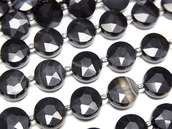 [Video]High Quality! Striped Onyx Faceted Coin 8x8mm 1strand beads (aprx.14inch/35cm)