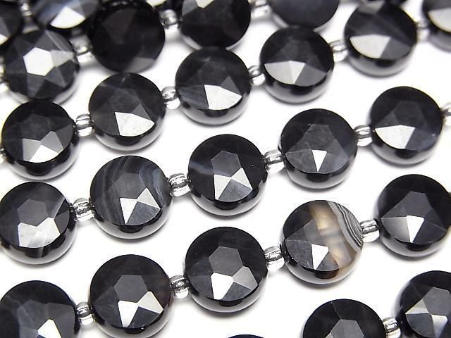 [Video]High Quality! Striped Onyx Faceted Coin 8x8mm 1strand beads (aprx.14inch/35cm)