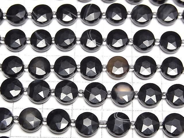 [Video]High Quality! Striped Onyx Faceted Coin 8x8mm 1strand beads (aprx.14inch/35cm)