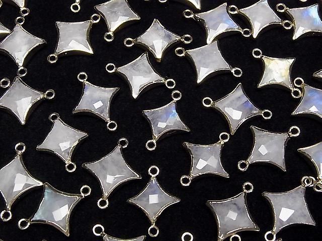 [Video]Rainbow Moonstone Sparkle Star Charm Gold color [Both Side] 2pcs