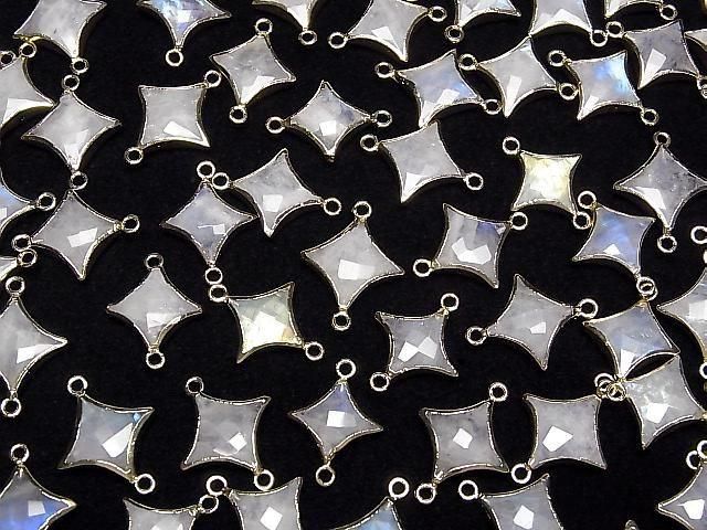 [Video]Rainbow Moonstone Sparkle Star Charm Gold color [Both Side] 2pcs