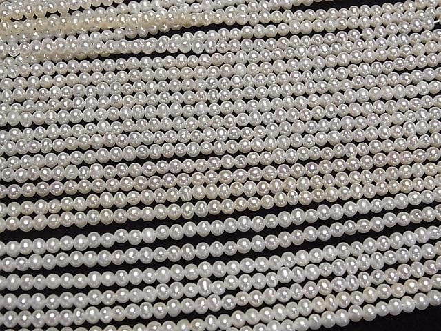[Video] Fresh Water Pearl AA++ Semi Round-Potato 3mm White 1strand beads (aprx.15inch/37cm)