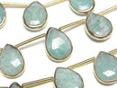 [Video]Amazonite Bezel Setting Pear shape Faceted Briolette half or 1strand beads (aprx.6inch/14cm)