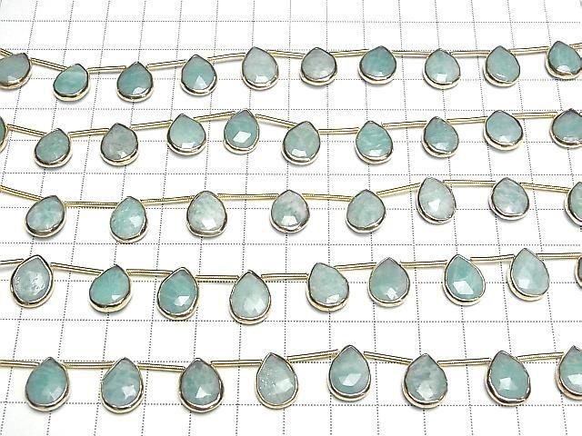 [Video]Amazonite Bezel Setting Pear shape Faceted Briolette half or 1strand beads (aprx.6inch/14cm)
