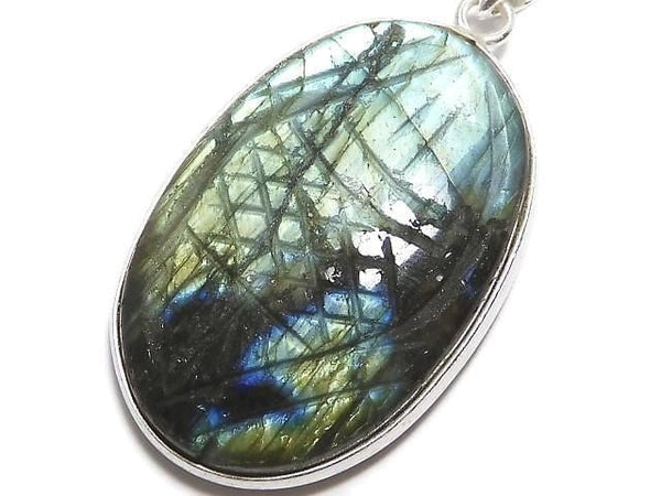 [Video][One of a kind] Rainbow Labradorite AAA- Carved Pendant Silver925 NO.36