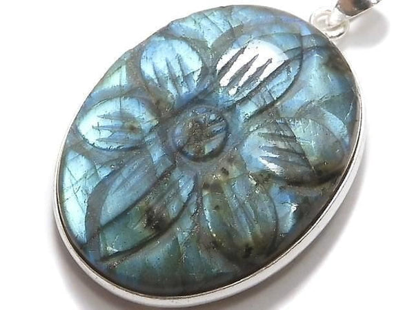 [Video][One of a kind] Rainbow Labradorite AAA- Carved Pendant Silver925 NO.38