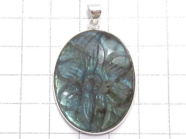 [Video][One of a kind] Rainbow Labradorite AAA- Carved Pendant Silver925 NO.38