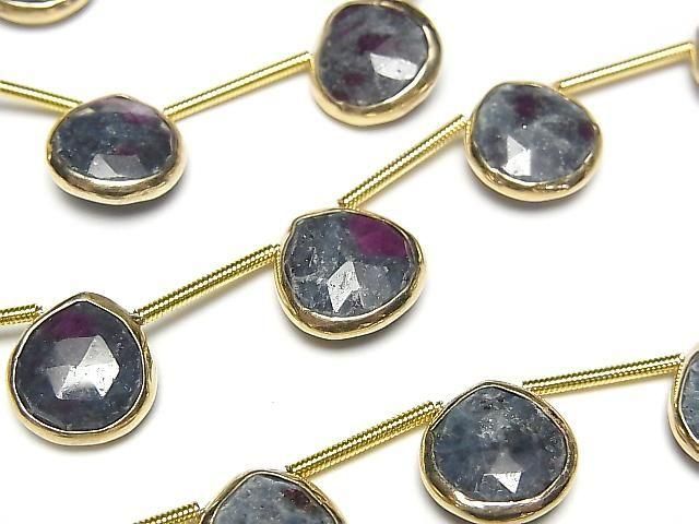 [Video]Ruby In Fuchsite Bezel Setting Chestnut Faceted Briolette half or 1strand beads (aprx.5inch/13cm)