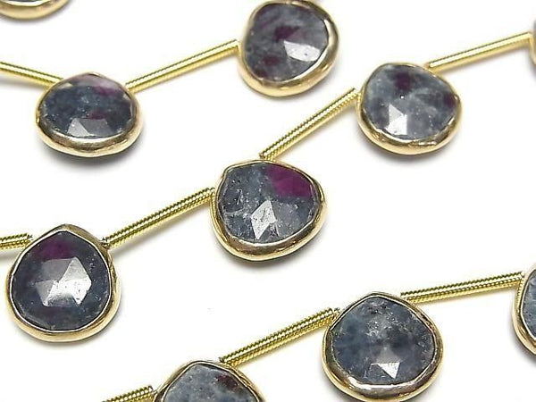 [Video]Ruby In Fuchsite Bezel Setting Chestnut Faceted Briolette half or 1strand beads (aprx.5inch/13cm)