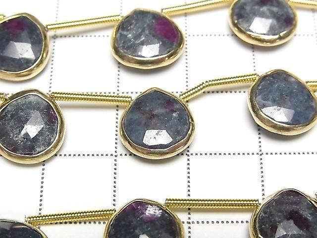 [Video]Ruby In Fuchsite Bezel Setting Chestnut Faceted Briolette half or 1strand beads (aprx.5inch/13cm)