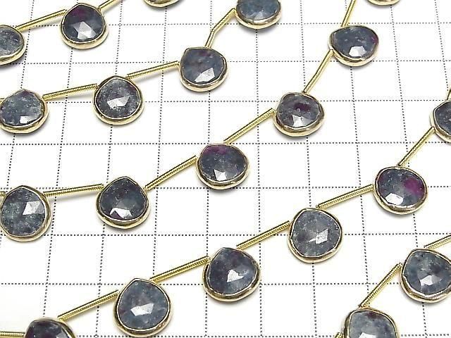 [Video]Ruby In Fuchsite Bezel Setting Chestnut Faceted Briolette half or 1strand beads (aprx.5inch/13cm)