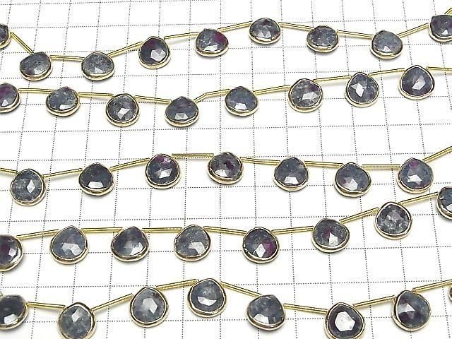 [Video]Ruby In Fuchsite Bezel Setting Chestnut Faceted Briolette half or 1strand beads (aprx.5inch/13cm)