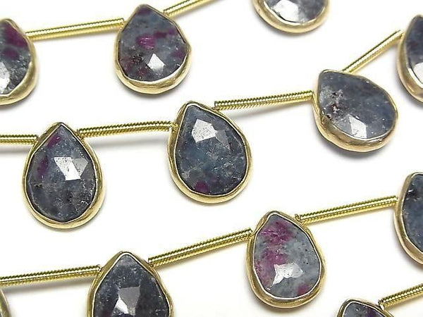 [Video]Ruby in Fuchsite Bezel Setting Pear shape Faceted Briolette half or 1strand beads (aprx.5inch/13cm)