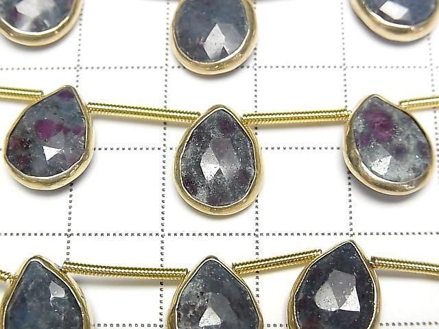 [Video]Ruby in Fuchsite Bezel Setting Pear shape Faceted Briolette half or 1strand beads (aprx.5inch/13cm)