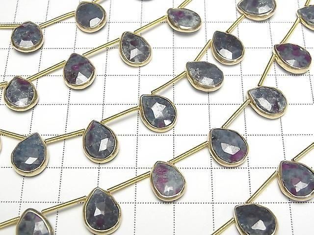 [Video]Ruby in Fuchsite Bezel Setting Pear shape Faceted Briolette half or 1strand beads (aprx.5inch/13cm)