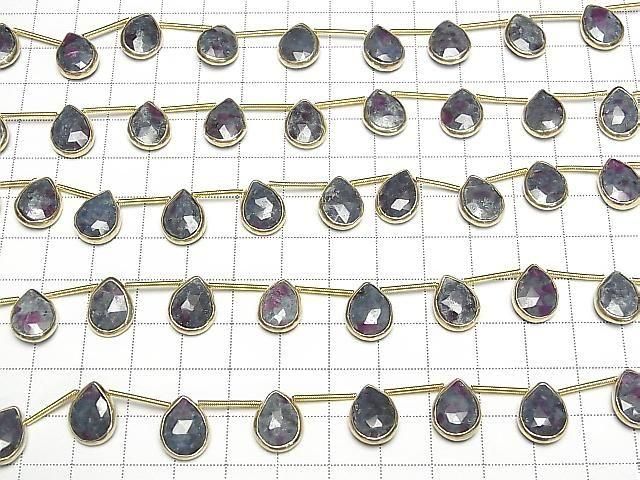 [Video]Ruby in Fuchsite Bezel Setting Pear shape Faceted Briolette half or 1strand beads (aprx.5inch/13cm)