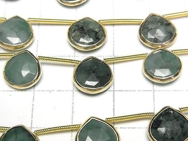 [Video]Emerald Bezel Setting Chestnut Faceted Briolette half or 1strand beads (aprx.5inch/13cm)