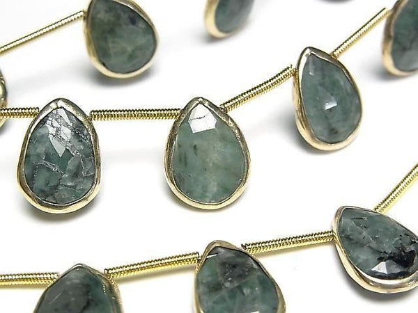 [Video]Emerald Bezel Setting Pear shape Faceted Briolette half or 1strand beads (aprx.5inch/13cm)