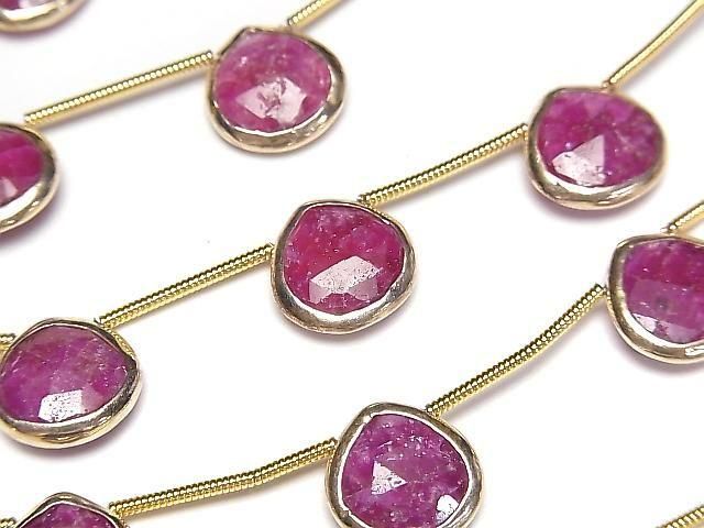 [Video]Ruby Bezel Setting Chestnut Faceted Briolette half or 1strand beads (aprx.6inch/14cm)