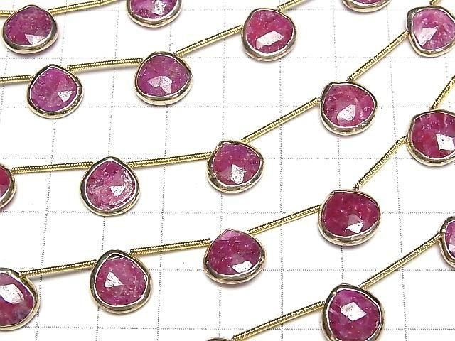 [Video]Ruby Bezel Setting Chestnut Faceted Briolette half or 1strand beads (aprx.6inch/14cm)