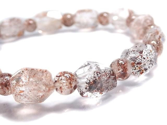 [Video][One of a kind] Lepidocrocite in Quartz AAA- Faceted Nugget & Round Bracelet NO.17