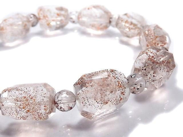 [Video][One of a kind] Lepidocrocite in Quartz AAA- Faceted Nugget & Round Bracelet NO.20