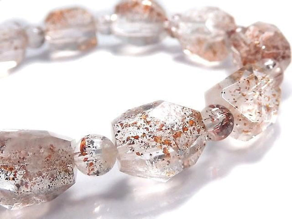 [Video][One of a kind] Lepidocrocite in Quartz AAA- Faceted Nugget & Round Bracelet NO.23