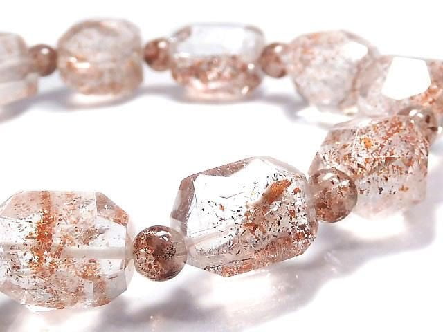 [Video][One of a kind] Lepidocrocite in Quartz AAA- Faceted Nugget & Round Bracelet NO.27