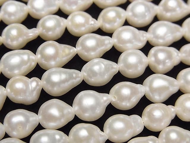 [Video] Fresh Water Pearl AA+ Natural Drop-Rice 7-8mm White 1strand beads (aprx.14inch/35cm)