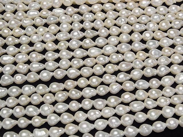 [Video] Fresh Water Pearl AA+ Natural Drop-Rice 7-8mm White 1strand beads (aprx.14inch/35cm)