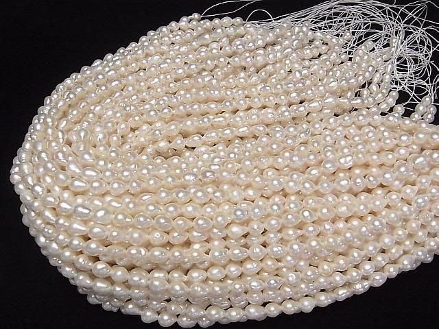 [Video] Fresh Water Pearl AA+ Natural Drop-Rice 7-8mm White 1strand beads (aprx.14inch/35cm)