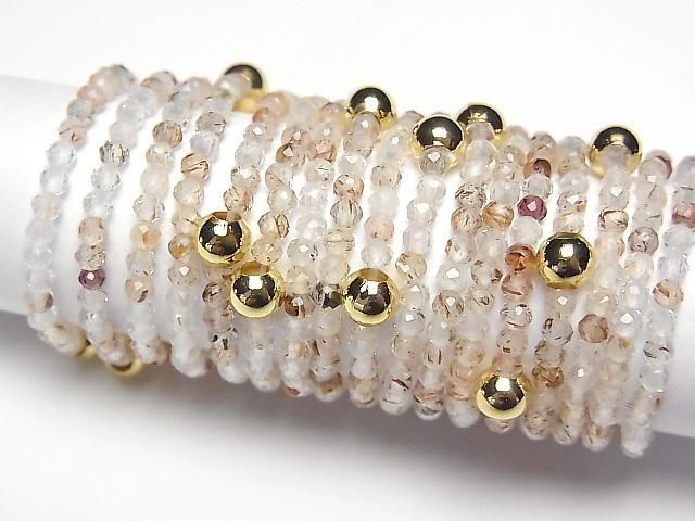 [Video] High Quality! Brown Rutilated Quartz Faceted Round 2mm 3-Piece Set (Ring)