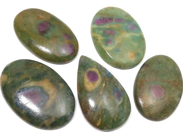 [Video][One of a kind] Ruby in Fuchsite AAA Cabochon 5pcs Set NO.146