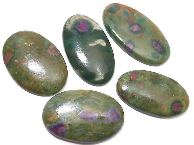 [Video][One of a kind] Ruby in Fuchsite AAA Cabochon 5pcs Set NO.147