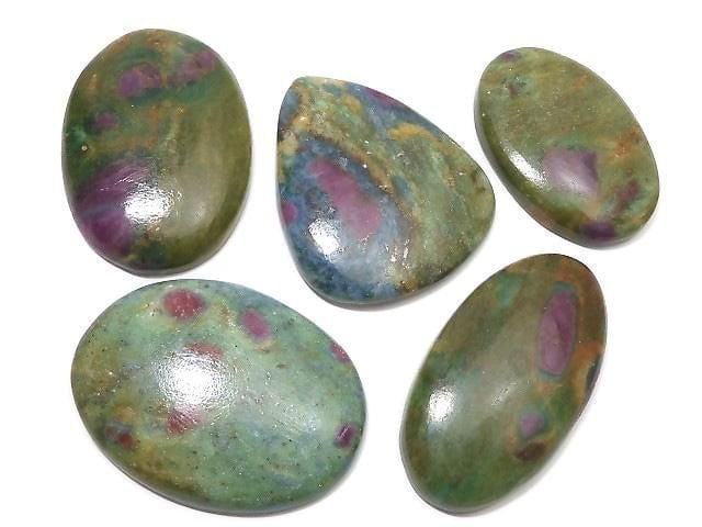 [Video][One of a kind] Ruby in Fuchsite AAA Cabochon 5pcs Set NO.148