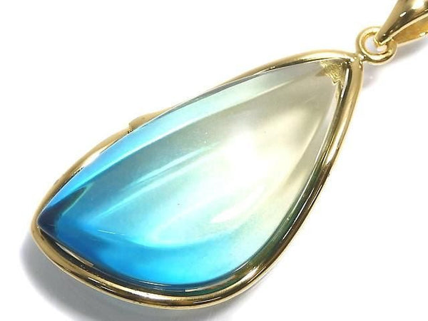[Video][One of a kind] Blue color Amber Pendant 18KGP NO.179