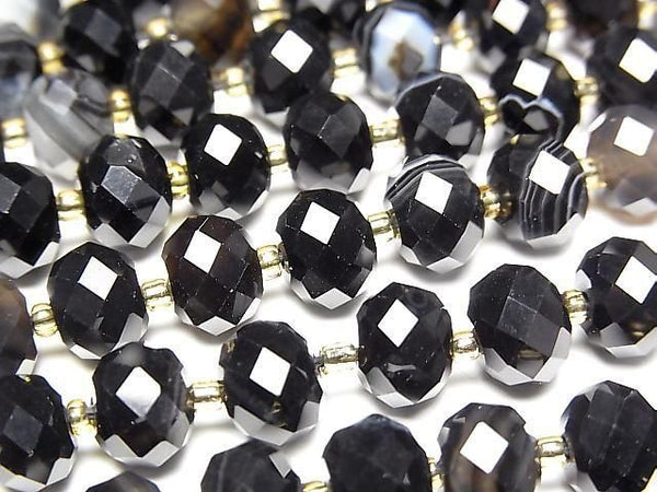 [Video]High Quality! Brown-Black Agate Faceted Button Roundel 8x8x6mm 1strand beads (aprx.15inch/36cm)