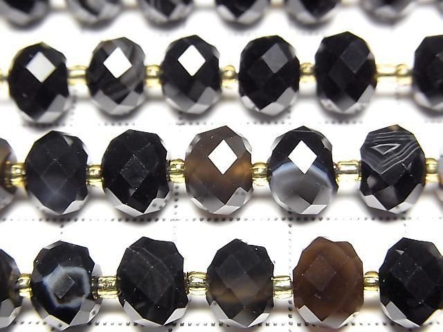 [Video]High Quality! Brown-Black Agate Faceted Button Roundel 8x8x6mm 1strand beads (aprx.15inch/36cm)
