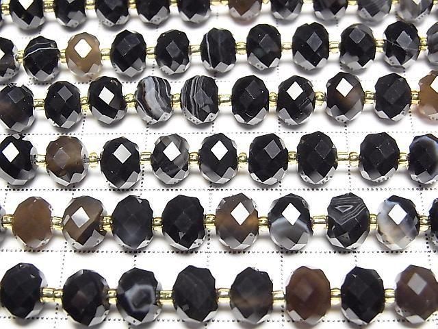 [Video]High Quality! Brown-Black Agate Faceted Button Roundel 8x8x6mm 1strand beads (aprx.15inch/36cm)