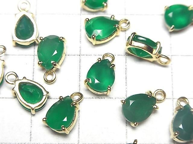 [Video]High Quality Green Onyx AAA Bezel Setting Pear shape Faceted 8x6mm 18KGP 2pcs