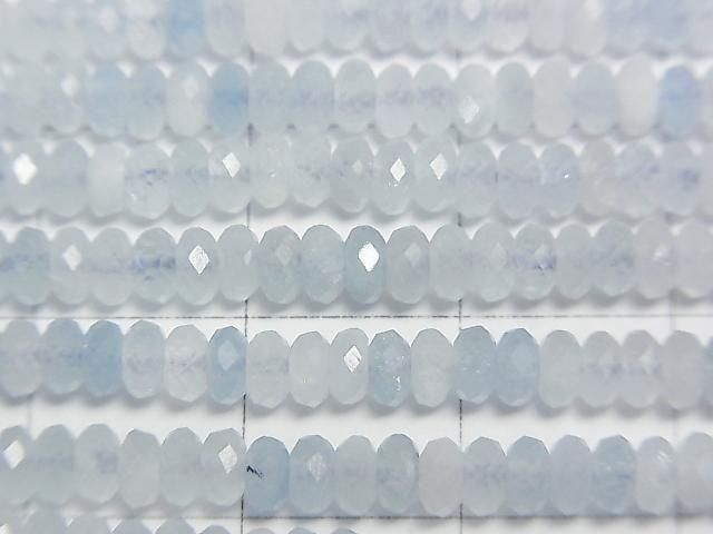 [Video]High Quality! Aquamarine AA++ Faceted Button Rondelle 4x4x2mm 1strand beads (aprx.15inch/37cm)