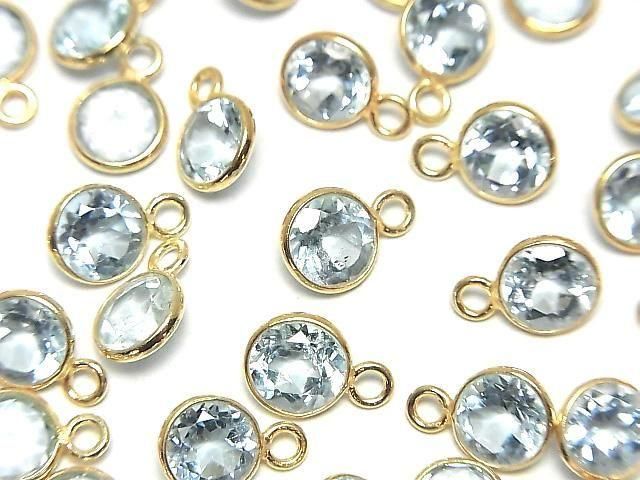 [Video]High Quality Sky Blue Topaz AAA Bezel Setting Round Faceted 6.5x6.5mm 18KGP 3pcs
